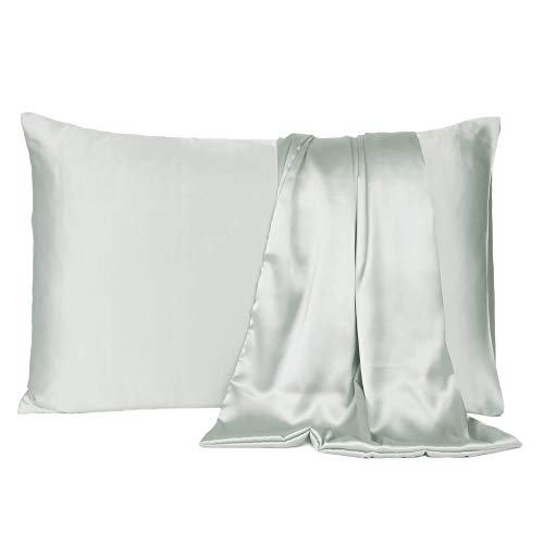 Oussum Satin Pillow Cover Pillowcase Soft & Comfortable Silky for Hair & Skin Bedroom Decor Single Pcs Free Scrunchi (Lumbar, Silver Gray) - Image 1