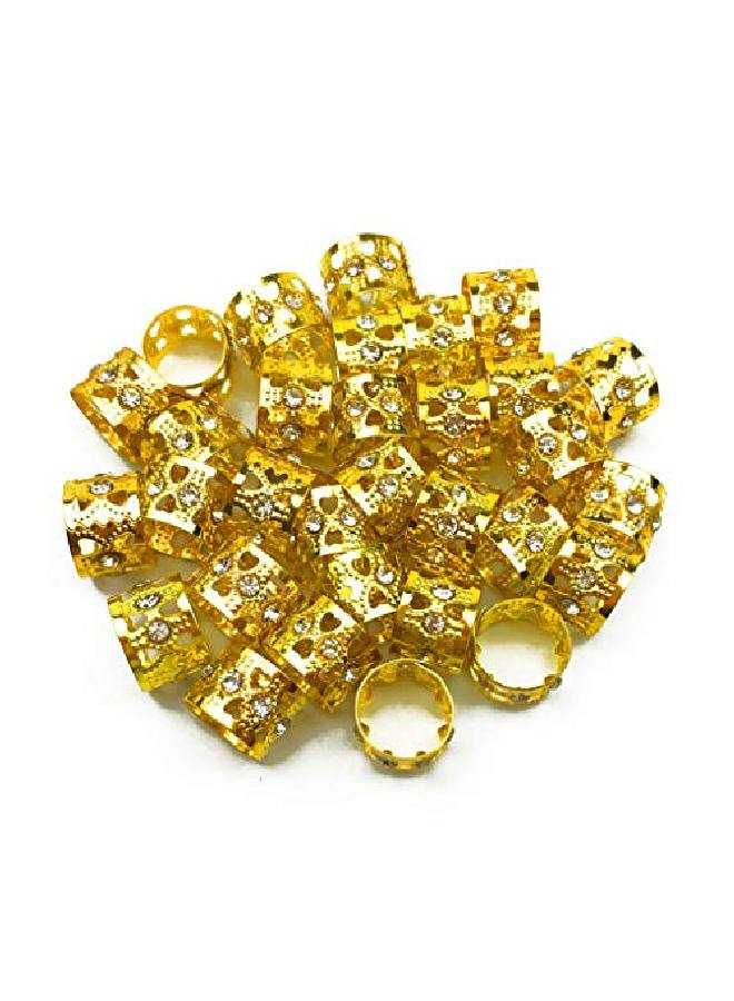 Hyamass 30Pcs Rhinestone Aluminum Gold Dreadlocks Beads Metal Hair Ring Decoration Braiding Hair JewelryGold - Image 3