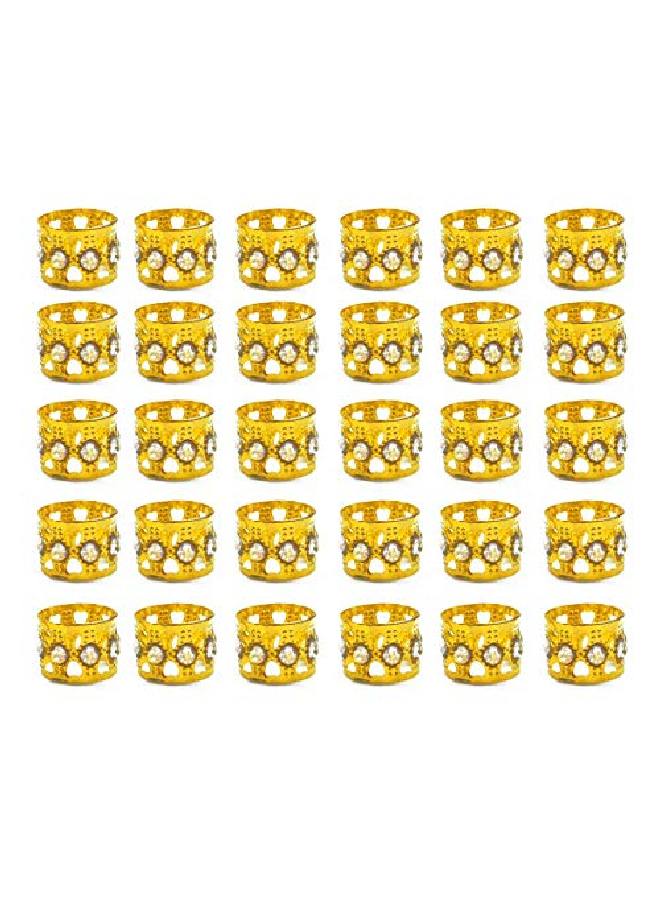 Hyamass 30Pcs Rhinestone Aluminum Gold Dreadlocks Beads Metal Hair Ring Decoration Braiding Hair JewelryGold - Image 1