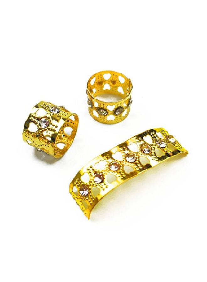 Hyamass 30Pcs Rhinestone Aluminum Gold Dreadlocks Beads Metal Hair Ring Decoration Braiding Hair JewelryGold - Image 5