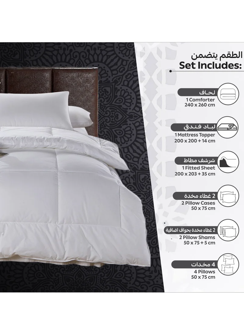 Donetella Hotel Style Classic White Package 6 Pcs Comforter Set White +Mattress Topper + 4 Pillows King