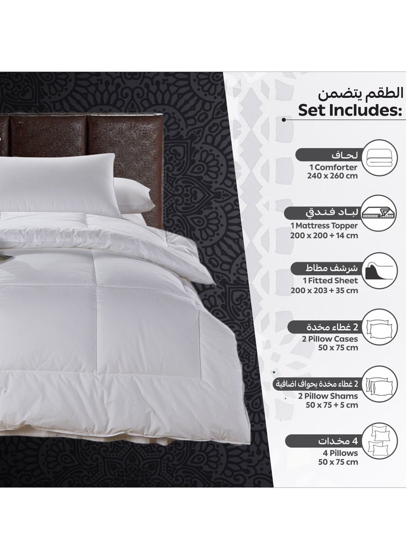 Donetella - Hotel Style Classic White Package 6 Pcs Comforter Set White +Mattress Topper + 4 Pillows King - Image 1