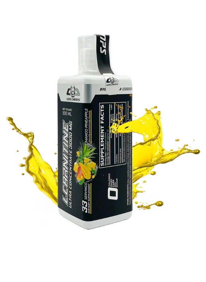 CORE CHAMPS إل-كارنيتين، تركيز فائق 3000 ملجم، بنكهة المانجو والأناناس، 33 وجبة