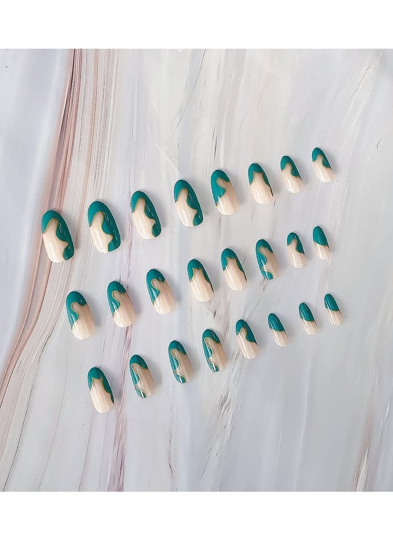 KASTWAVE Shiny Green Fake Nails Women'S Long Wear Nails Rhinestone Nails Full-Coverage Women'S And Girls' Ballet Nail Pieces (24 Pieces 1 Box) - Image 3