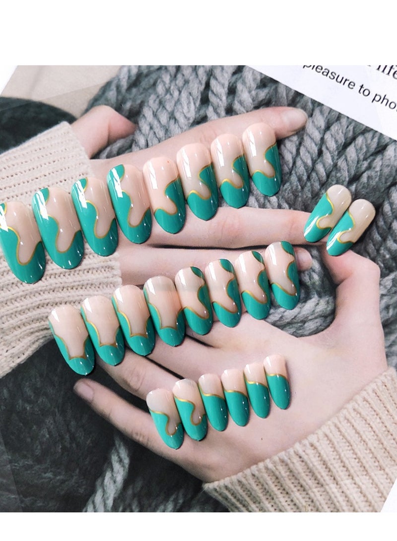 KASTWAVE Shiny Green Fake Nails Women'S Long Wear Nails Rhinestone Nails Full-Coverage Women'S And Girls' Ballet Nail Pieces (24 Pieces 1 Box) - Image 5