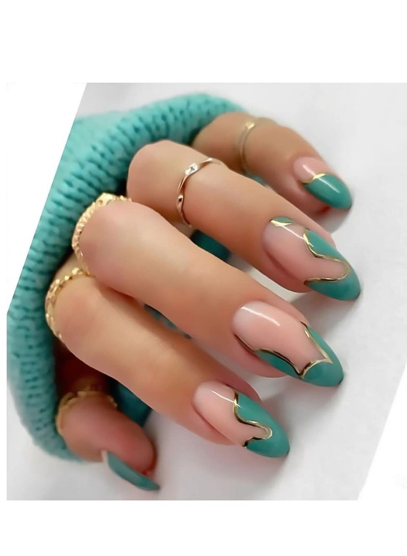 KASTWAVE Shiny Green Fake Nails Women'S Long Wear Nails Rhinestone Nails Full-Coverage Women'S And Girls' Ballet Nail Pieces (24 Pieces 1 Box) - Image 1