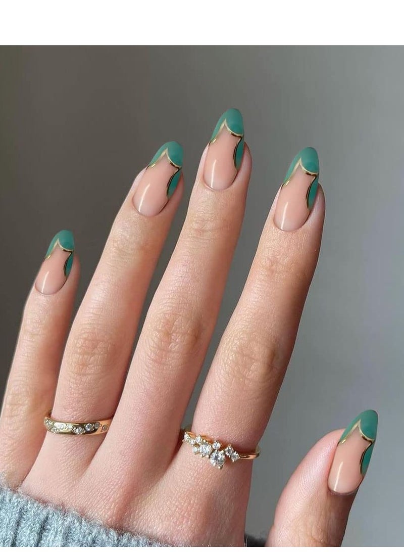 KASTWAVE Shiny Green Fake Nails Women'S Long Wear Nails Rhinestone Nails Full-Coverage Women'S And Girls' Ballet Nail Pieces (24 Pieces 1 Box) - Image 2