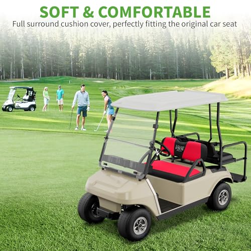 10L0L Golf Cart Seat Covers Kit - Universal Fit for EZGO TXT/RXV Front Seats | Breathable Mesh Fabric | Easy Installation | Red & Black (No Staples Required)​​ - Image 5