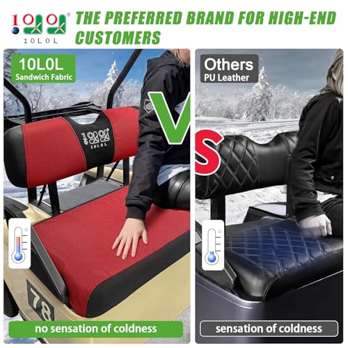 10L0L Golf Cart Seat Covers Kit - Universal Fit for EZGO TXT/RXV Front Seats | Breathable Mesh Fabric | Easy Installation | Red & Black (No Staples Required)​​ - Image 2