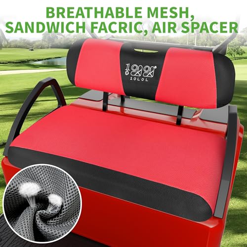 10L0L Golf Cart Seat Covers Kit - Universal Fit for EZGO TXT/RXV Front Seats | Breathable Mesh Fabric | Easy Installation | Red & Black (No Staples Required)​​ - Image 3
