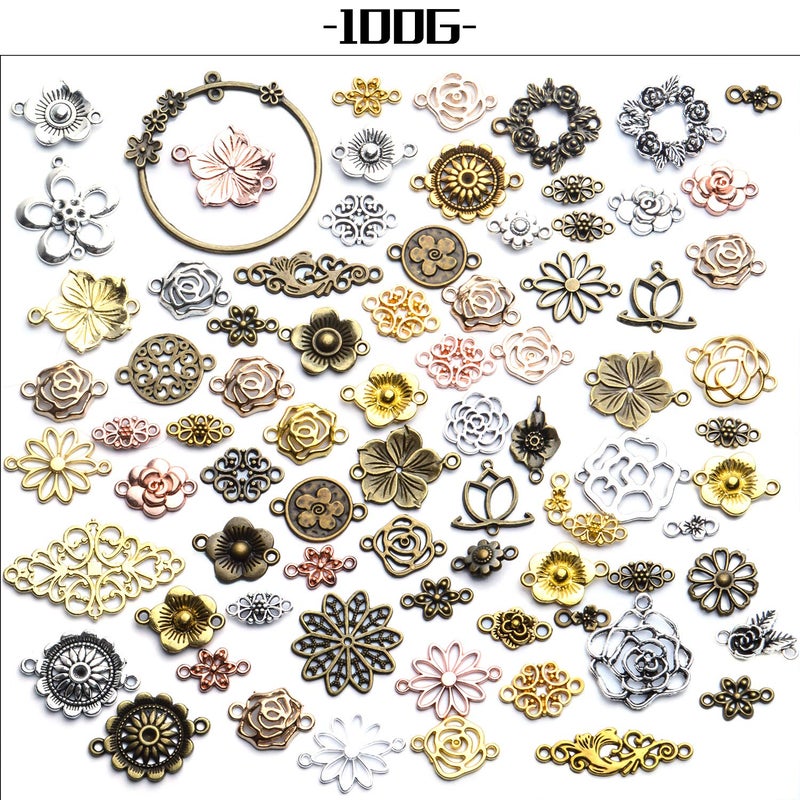Jdesun Jewelry Connectors Charms, 100 Gram Flower Tibetan Style Mixed Flower Shape Pendants Metal Beads Link Connector Charms for DIY Earring Necklace Jewelry Making - Image 2