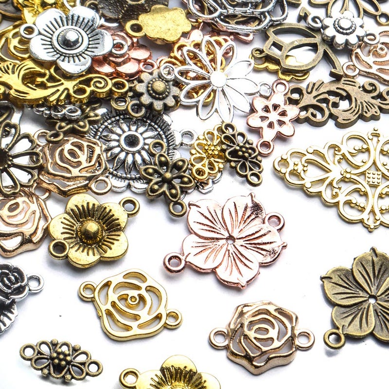 Jdesun Jewelry Connectors Charms, 100 Gram Flower Tibetan Style Mixed Flower Shape Pendants Metal Beads Link Connector Charms for DIY Earring Necklace Jewelry Making - Image 4
