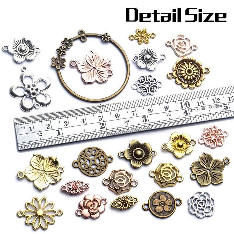 Jdesun Jewelry Connectors Charms, 100 Gram Flower Tibetan Style Mixed Flower Shape Pendants Metal Beads Link Connector Charms for DIY Earring Necklace Jewelry Making - Image 3