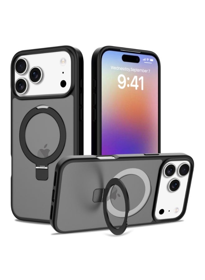 Case for iPhone 17 Pro Max – Magnetic Ring Kickstand Shockproof Hybrid Cover, Soft Touch TPU+PC, Anti-Slip Grip – Black Gray - Image 1
