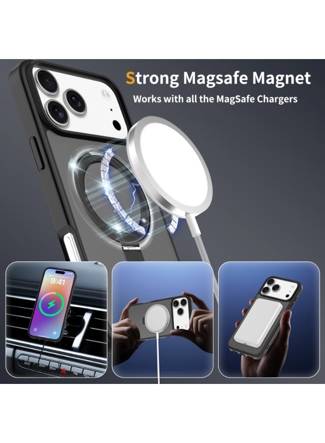 Case for iPhone 17 Pro Max – Magnetic Ring Kickstand Shockproof Hybrid Cover, Soft Touch TPU+PC, Anti-Slip Grip – Black Gray - Image 2