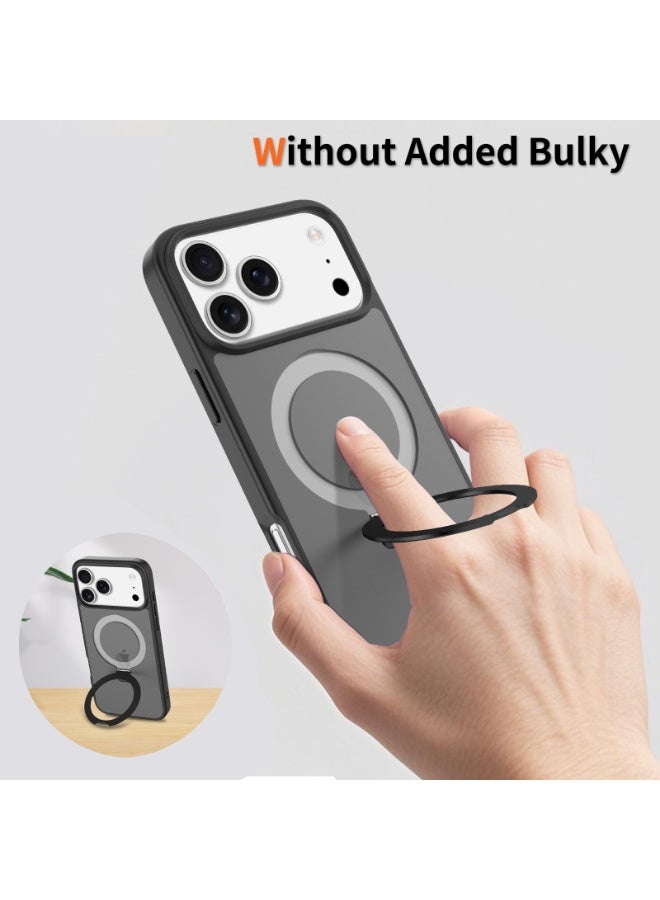 Case for iPhone 17 Pro Max – Magnetic Ring Kickstand Shockproof Hybrid Cover, Soft Touch TPU+PC, Anti-Slip Grip – Black Gray - Image 3