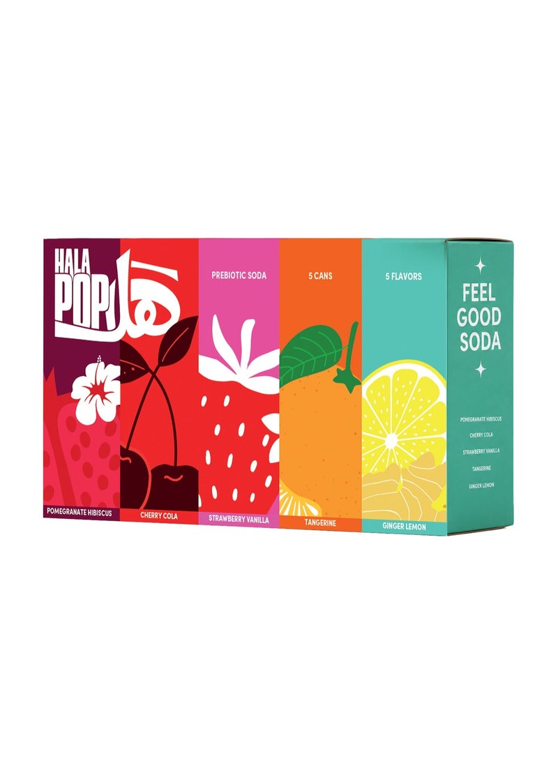 HalaPop Prebiotic Soda – Variety Pack | All-Natural Sparkling Beverage with Plant-Based Fiber to Support Gut & Digestive Wellness, No Added Sugar, 5 Flavor - 5 × 250 ml - Image 1