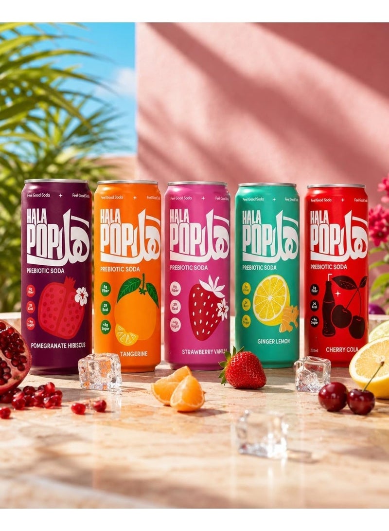 HalaPop Prebiotic Soda – Variety Pack | All-Natural Sparkling Beverage with Plant-Based Fiber to Support Gut & Digestive Wellness, No Added Sugar, 5 Flavor - 5 × 250 ml - Image 2