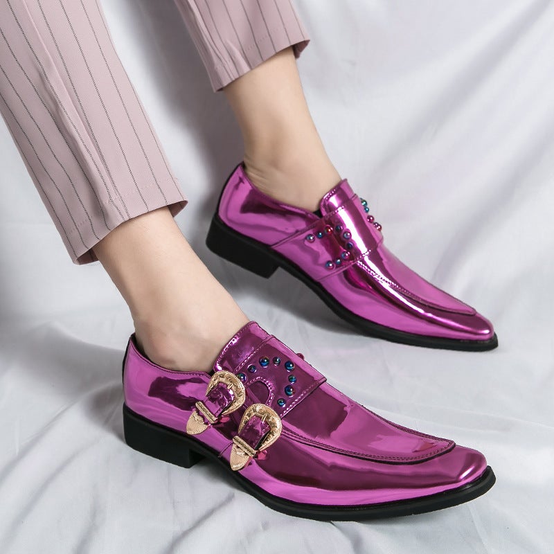 Plus Size Trendy Luxury Coquettish Chelsea Loafers 33-46 Size Couple Pointed Patent Leather Glossy Rivet Leather Shoes - Image 4