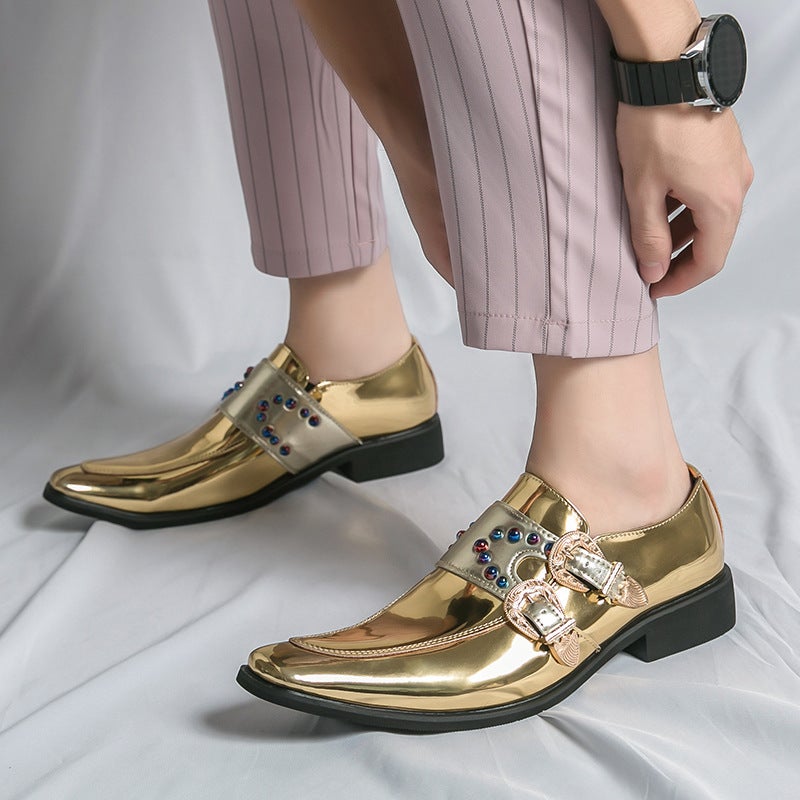 Plus Size Trendy Luxury Coquettish Chelsea Loafers 33-46 Size Couple Pointed Patent Leather Glossy Rivet Leather Shoes - Image 5