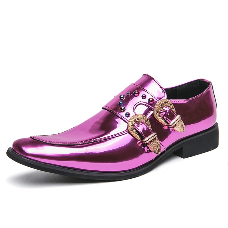 Plus Size Trendy Luxury Coquettish Chelsea Loafers 33-46 Size Couple Pointed Patent Leather Glossy Rivet Leather Shoes - Image 1