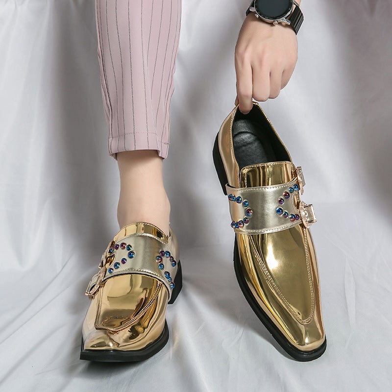 Plus Size Trendy Luxury Coquettish Chelsea Loafers 33-46 Size Couple Pointed Patent Leather Glossy Rivet Leather Shoes - Image 3