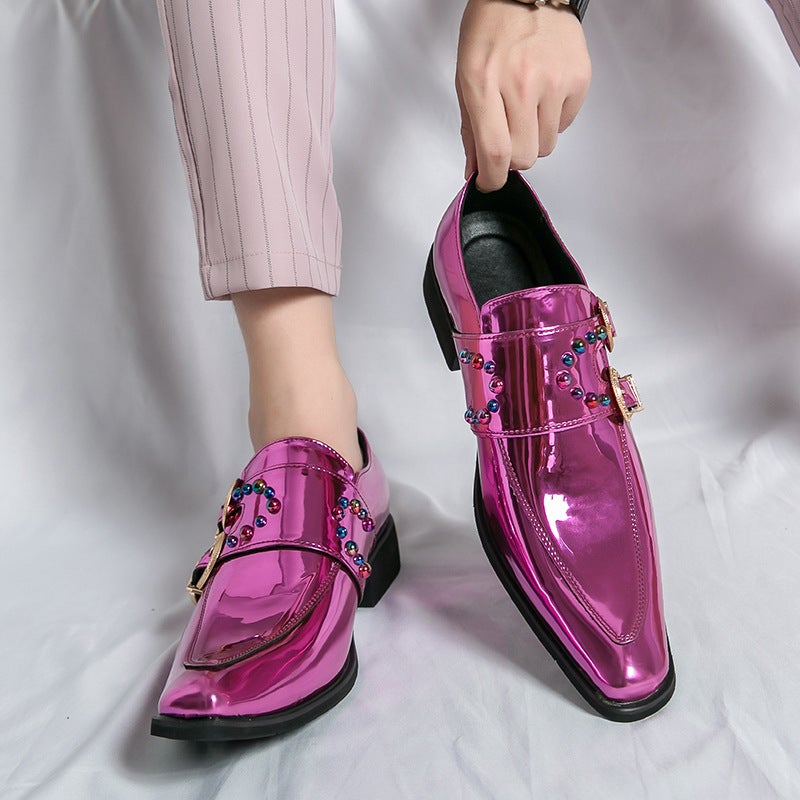 Plus Size Trendy Luxury Coquettish Chelsea Loafers 33-46 Size Couple Pointed Patent Leather Glossy Rivet Leather Shoes - Image 2
