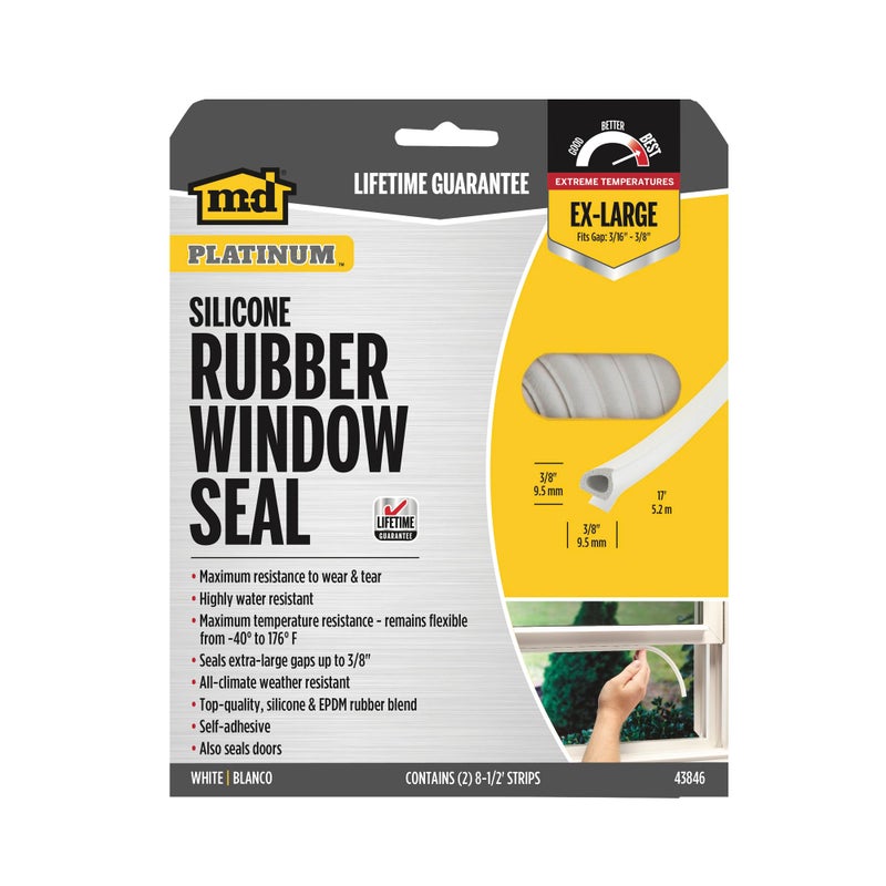 M-D Building Products 43846 3/8 in. x 3/8 in. x 17 ft. White Premium Silicone Rubber Platinumâ„¢ Window Seal for Ex-Large Gaps - Image 4
