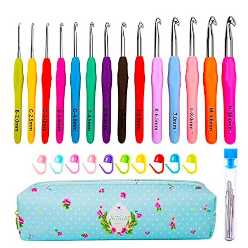14 Pcs Crochet Hooks SetErgonomic Crochet Hooks with Case for Arthritic HandsSize 2mm to 10mm
