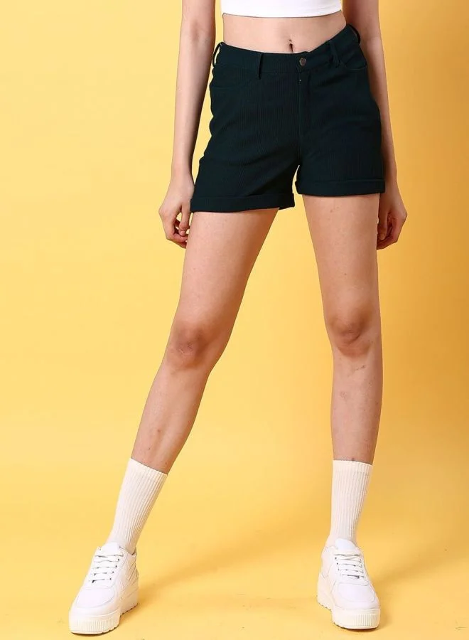 Women Skinny Fit Solid Mid Rise Shorts