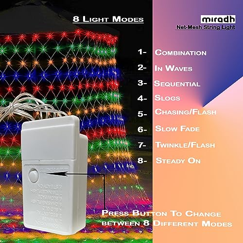 MIRADH Copper Bright Led Net Mesh String Lights 3 Meters- Diwali Lights For Home Decoration 9.8Ft X 6.6Ft 180 Leds 8 Modes Fairy Lights For Bedroom Diwali Light Decorative Lights,Multicolor - Image 3