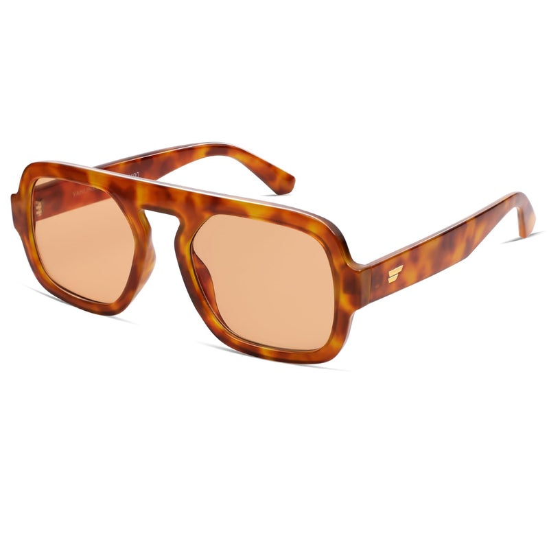 VANLINKER Retro Square Aviator Sunglasses for Women Men 70s Vintage Style Trendy Flat Top Rectangle Sun Glasses VL9826, Bright Yellow Tortoiseshell, Brown - Image 1