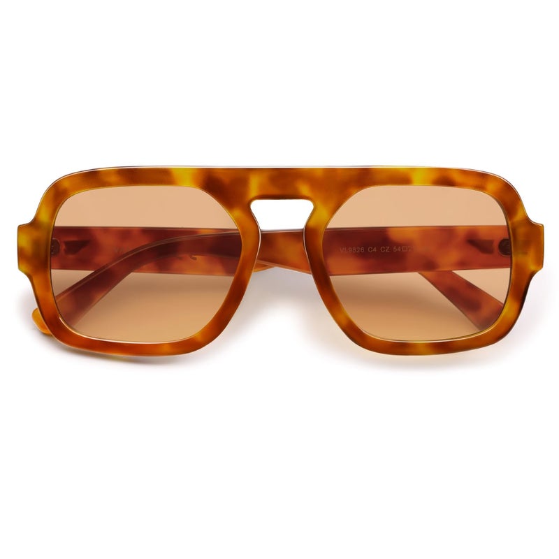 VANLINKER Retro Square Aviator Sunglasses for Women Men 70s Vintage Style Trendy Flat Top Rectangle Sun Glasses VL9826, Bright Yellow Tortoiseshell, Brown - Image 3