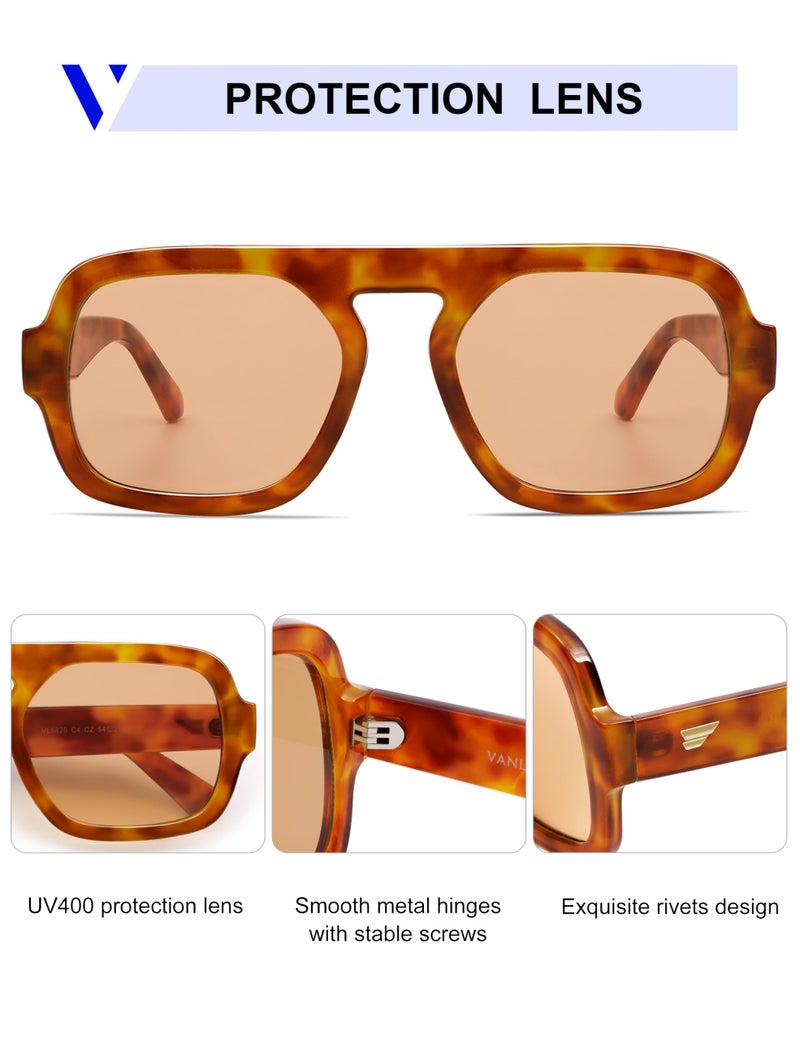 VANLINKER Retro Square Aviator Sunglasses for Women Men 70s Vintage Style Trendy Flat Top Rectangle Sun Glasses VL9826, Bright Yellow Tortoiseshell, Brown - Image 4