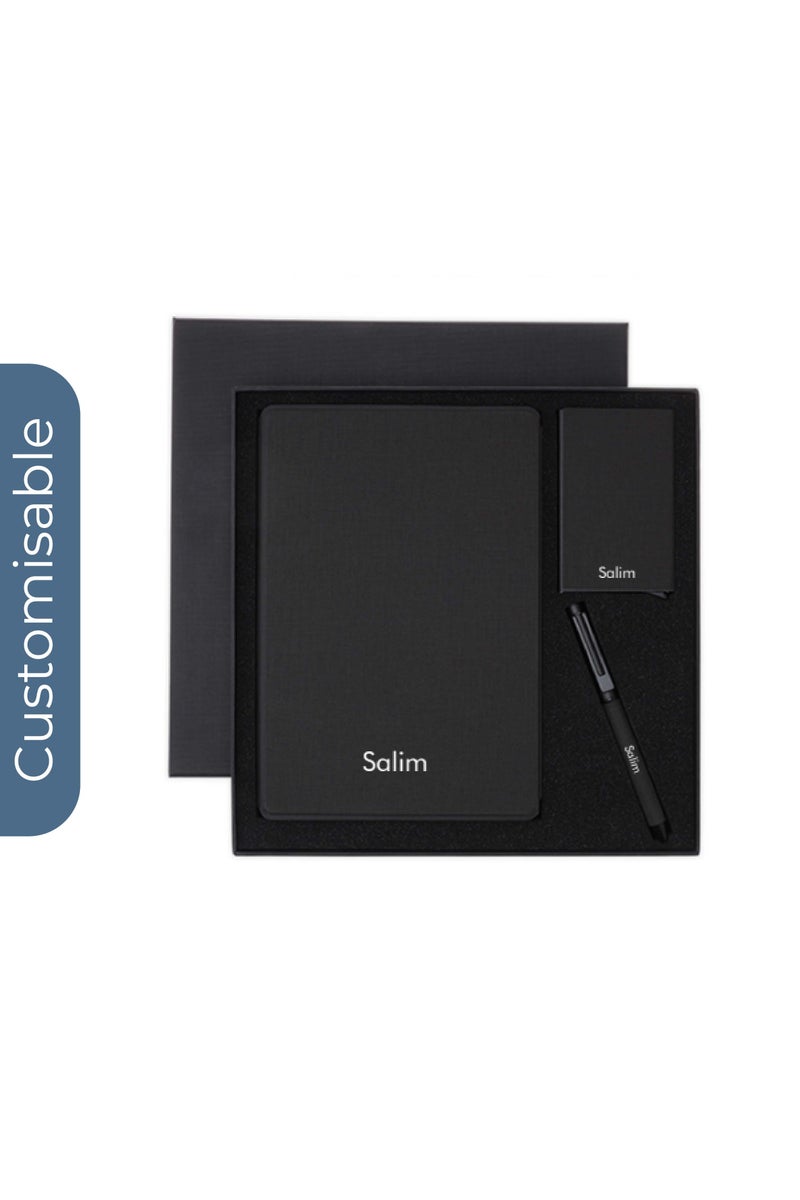SANTHOME Personalised Sustainable Gift Set with Refillable Notebook, Pen & Cardholder - Black - Image 1