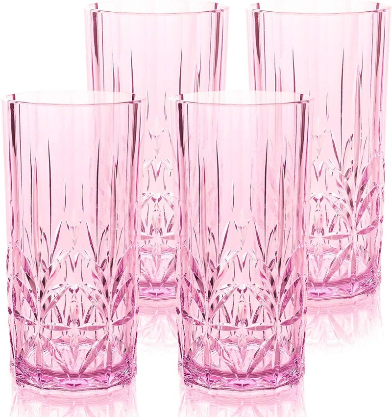 BELLAFORTE Shatterproof Tritan Tall Tumbler Set of 4 18oz  Myrtle Beach Drinking Glasses  Unbreakable Plastic Drinking Glasses for Gifting Parties New Year  BPA Free  Dishwasher Safe  Pink