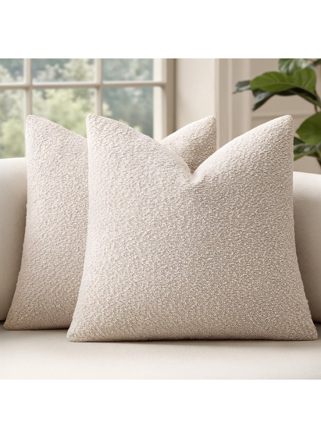 2 Pack Boucle Decorative Throw Pillow Covers, 18x18 Inch, Natural Beige/Ivory, 100% Polyester - Image 1