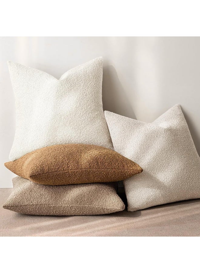 2 Pack Boucle Decorative Throw Pillow Covers, 18x18 Inch, Natural Beige/Ivory, 100% Polyester - Image 2