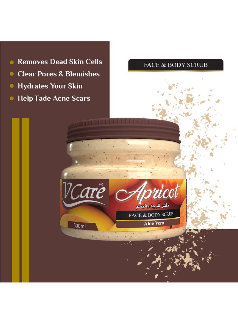 Vcare Face and Body Scrub ; 500ml ; Apricot with Aloe Vera Extracts ; Refreshing Exfoliation & Moisturization - Image 2