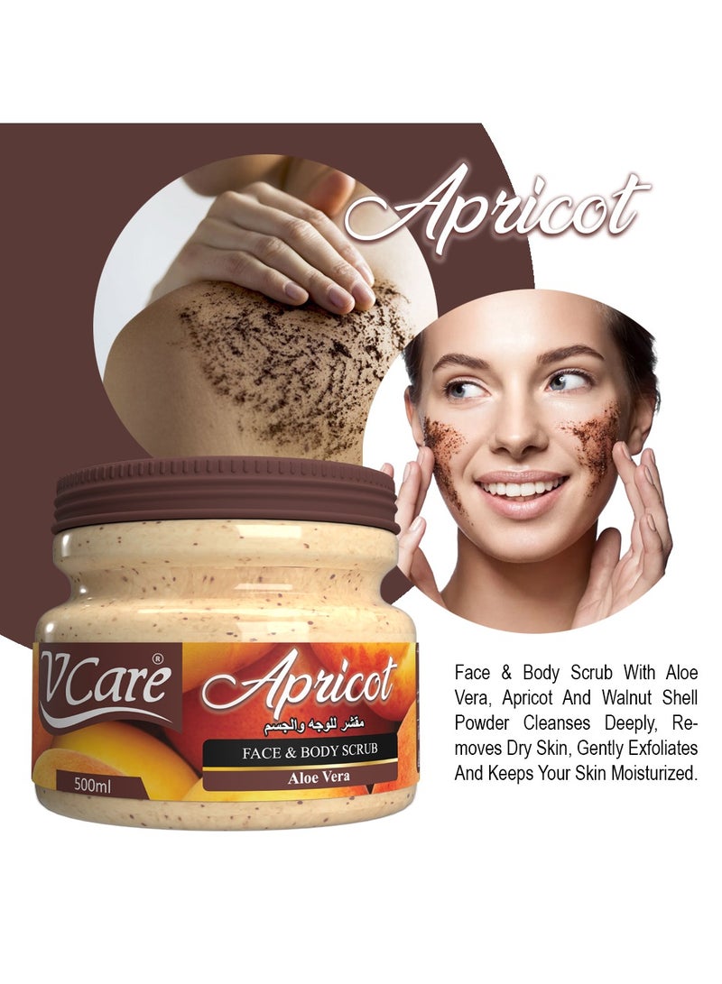 Vcare Face and Body Scrub ; 500ml ; Apricot with Aloe Vera Extracts ; Refreshing Exfoliation & Moisturization - Image 3