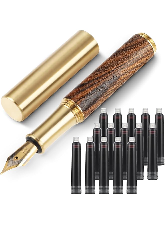 erorex Wooden Fountain Penshort Paragraph Pocket Mini Travel Fountain Pen Fancy Pens With 15 Pcs 2.6Mm Black Ink Cartridges Fountain Pen Fine Nib For Journaling Office School Supplies - Image 1