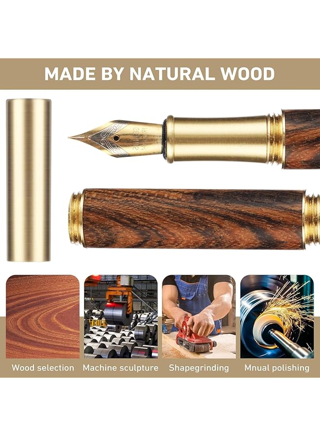erorex Wooden Fountain Penshort Paragraph Pocket Mini Travel Fountain Pen Fancy Pens With 15 Pcs 2.6Mm Black Ink Cartridges Fountain Pen Fine Nib For Journaling Office School Supplies - Image 2