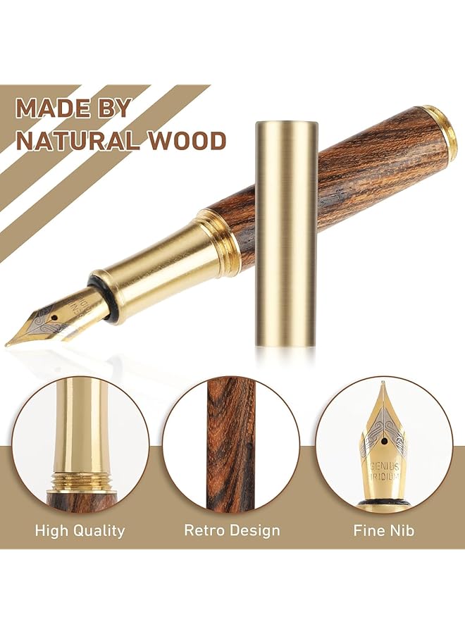 erorex Wooden Fountain Penshort Paragraph Pocket Mini Travel Fountain Pen Fancy Pens With 15 Pcs 2.6Mm Black Ink Cartridges Fountain Pen Fine Nib For Journaling Office School Supplies - Image 5