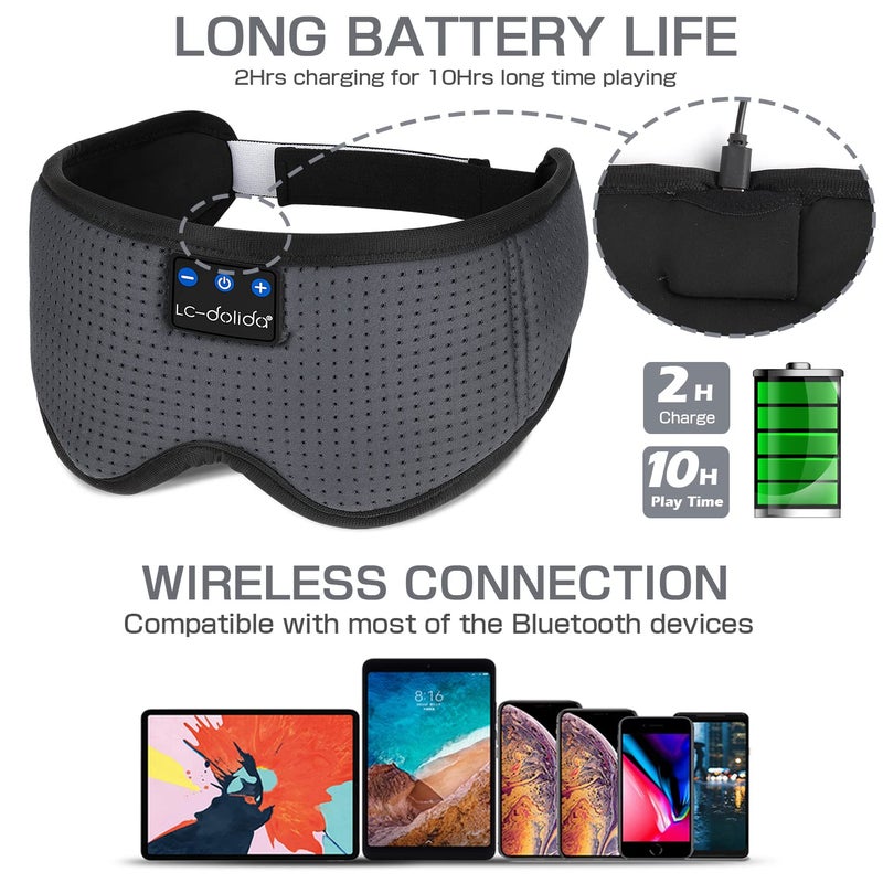 LC-dolida Sleep Headphones, Sleep Mask Bluetooth Wireless Music Eye Mask, Sleeping Headphones for Side Sleepers Sleep Mask with Bluetooth Headphones Ultra-Thin Stereo Speakers Perfect for Sleeping - Image 5