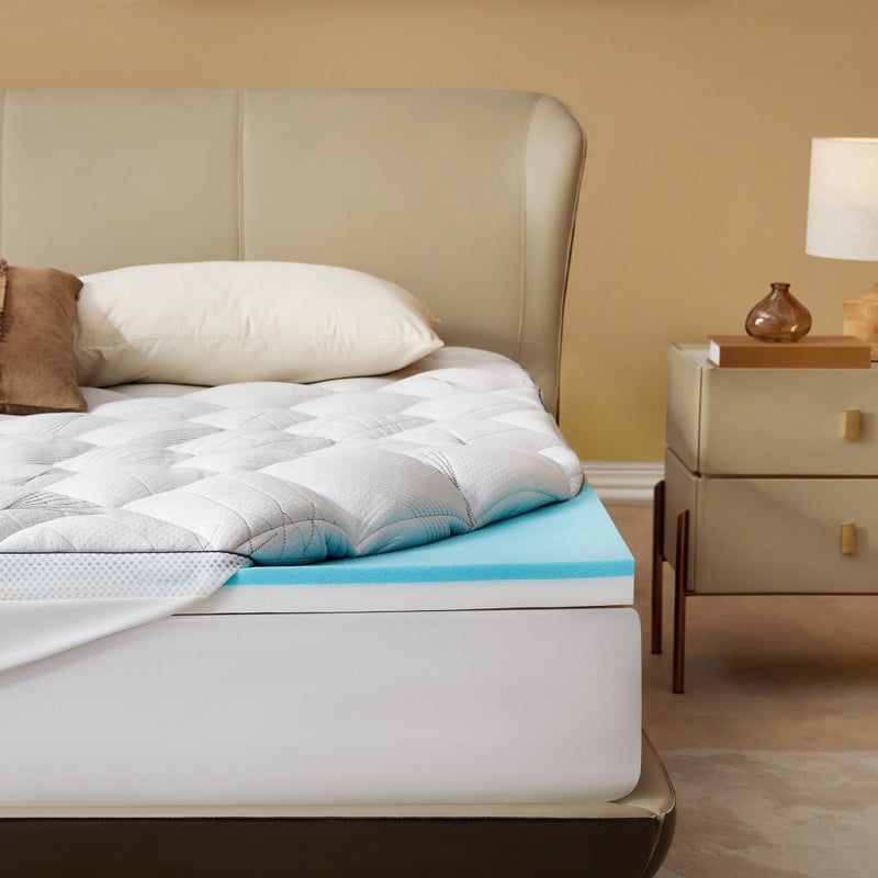 Bedlore 4-Inch King Mattress Topper for Back Pain - Dual Layer Medium Support (2" Gel Memory Foam + 2" Cooling Fluffy Pillow Top Pad), Breathable & Pressure Relief (White) - Image 2