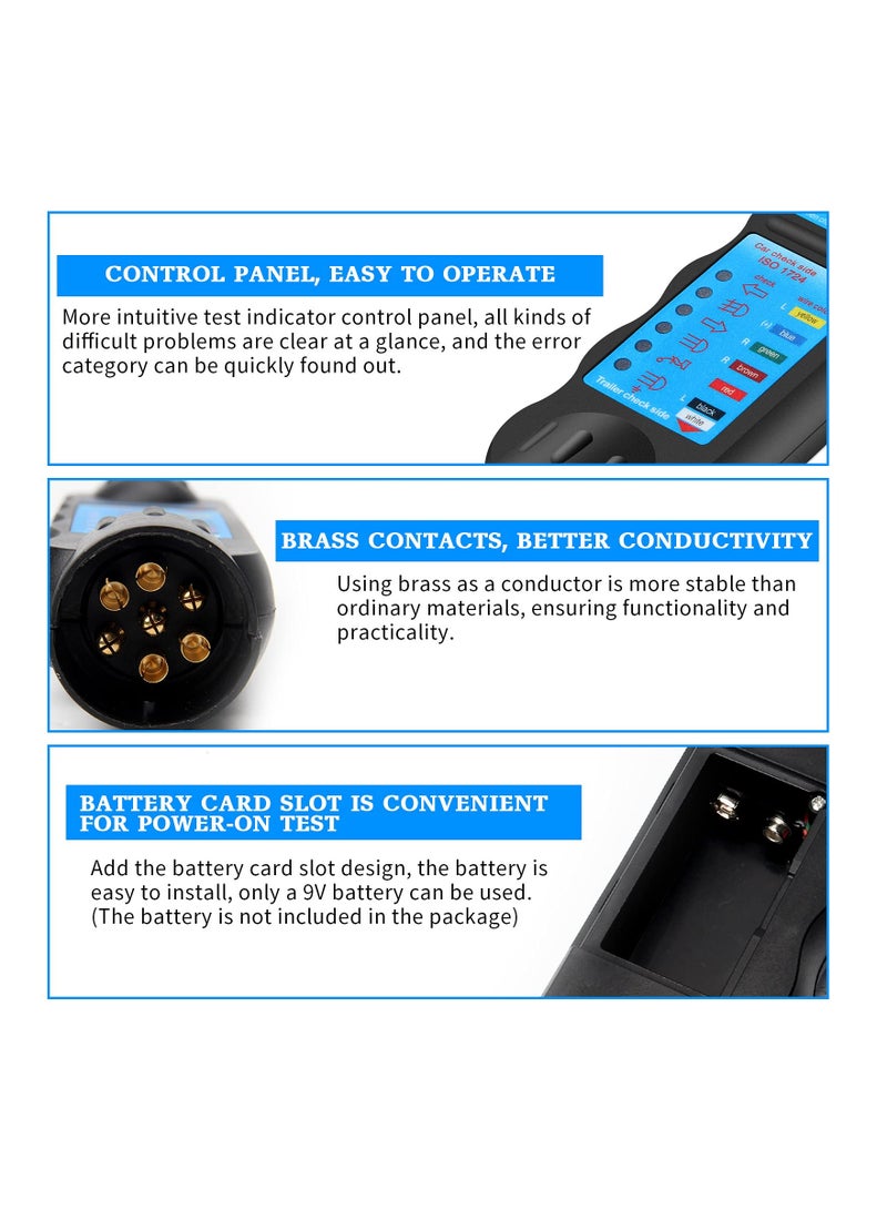 SYOSI Trailer Tester Tool, 7 Pin 12V Socket Tester Light Electrics Diagnostic Test Tool Caravan RV Testing Truck Trailer Maintenance Plug Socket Inspection for Caravan RV Truck Trailer - Image 4