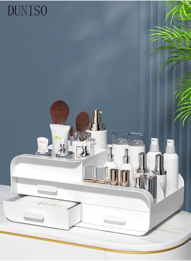 DUNISO Makeup Organizer,Cosmetic Organizer Storage Box with Drawer Elegant Vanity Case for Bathroom Bedroom Office Supplies(White)  - Image 2