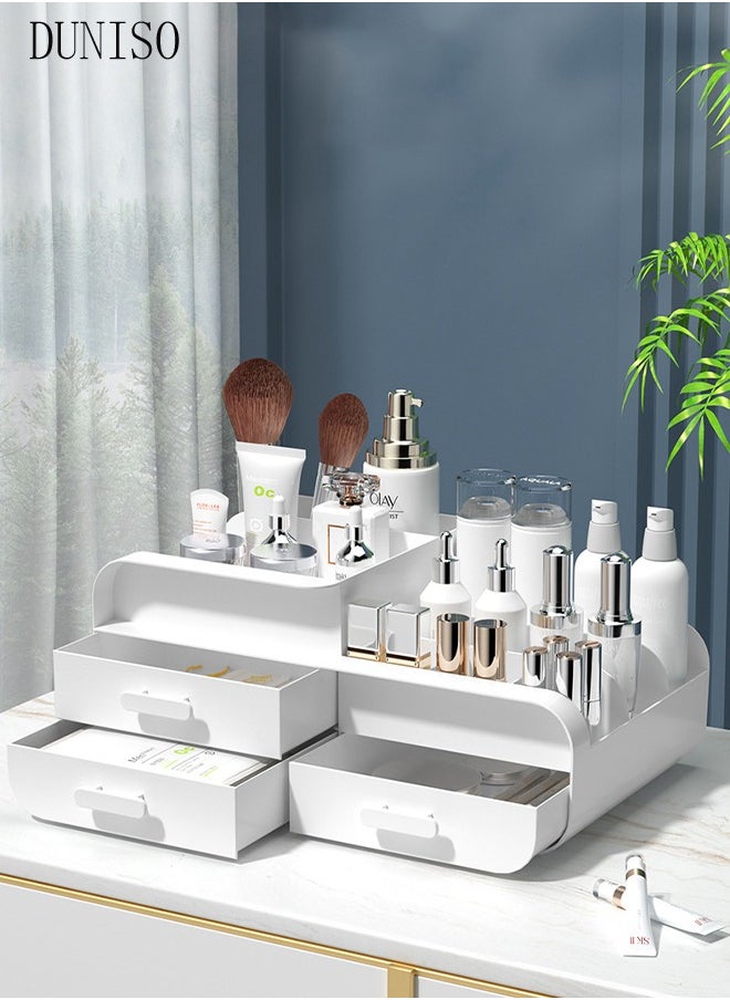 DUNISO Makeup Organizer,Cosmetic Organizer Storage Box with Drawer Elegant Vanity Case for Bathroom Bedroom Office Supplies(White)  - Image 5