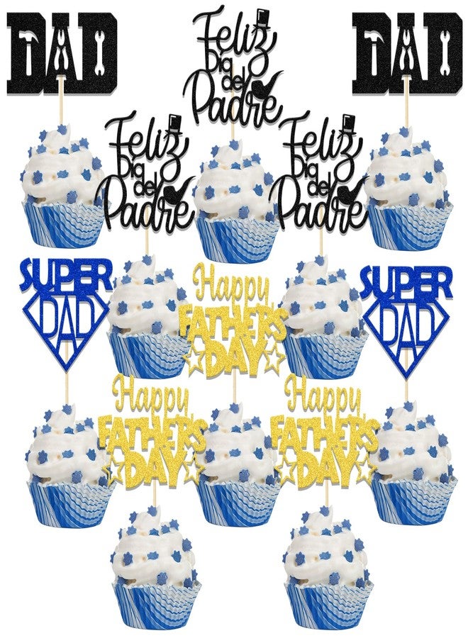 WFKLDF 24 Pcs Father's Day Cupcake Toppers, Fathers Day Decorations, Super Dad Cupcake Picks, Best Dad Ever, Happy Father's Day Party Decor Supplies - Image 1