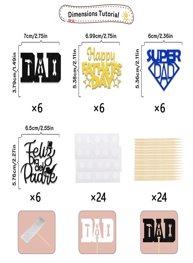 WFKLDF 24 Pcs Father's Day Cupcake Toppers, Fathers Day Decorations, Super Dad Cupcake Picks, Best Dad Ever, Happy Father's Day Party Decor Supplies - Image 2